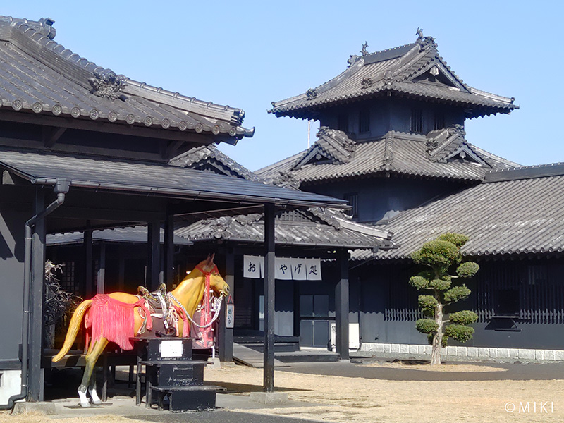 簡易兜と羽織でこの馬に乗馬します