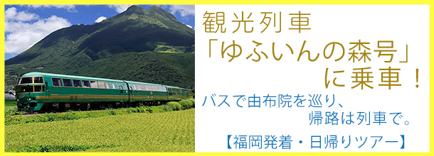 バナー_「ゆふいんの森」号乗車＆湯布院散策＆由布院フローラルヴィレッジ＆太宰府＆別府ロープウェイ 【福岡発日帰りツアー】